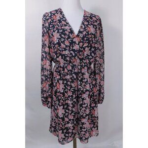 Express Womens Floral Wrap Dress Sz S Black Pink Long Sleeve